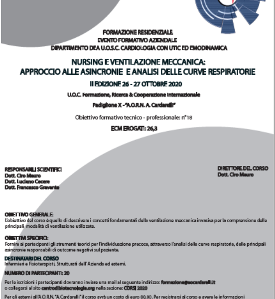 Cardarelli, corso Res – Nursing e ventilazione meccanica: approccio alle asincronie e analisi delle curve respiratorie – iscrizioni aperte -