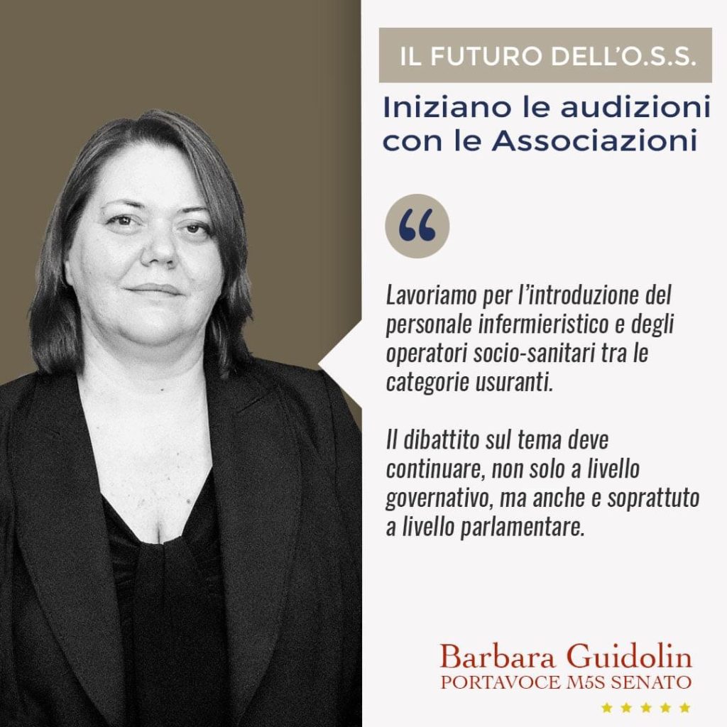 Guidolin "Iniziate le audizioni in Senato per inserire Oss e Infermieri tra le professioni usuranti"