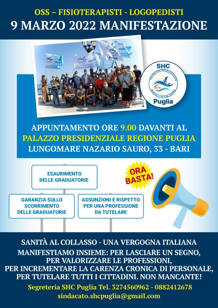 Assumere gli Oss dalla graduatoria: lo chiede il Sindacato Professionale SHC Puglia