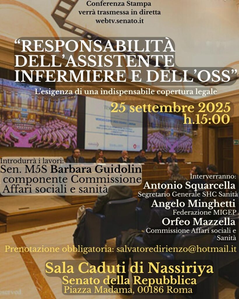 "Tutela giuridica e copertura assicurativa obbligatoria per oss e assistenti infermieri": presentazione del Ddl in Senato