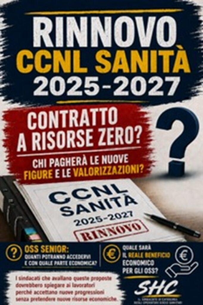 Ccnl Sanità 2025-2027, SHC: "Oss rischiano ancora una volta di essere semplici spettatori della trattativa"